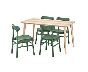 Set de masa si scaune IKEA Lisabo / Ronninge ash veneer, green (4 scaune)