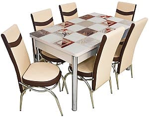 Набор стол и стулья VLM Kelebek II 0391 (6 стульев Merchan Cappuccino/Brown)