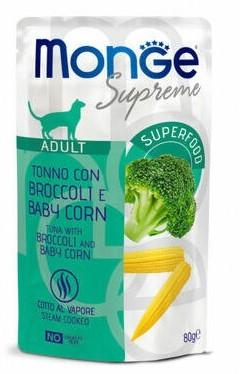 Hrana umeda pentru pisici Monge POUCH SUPREME ADULT Tuna/Broccoli/Baby Corn 80gr