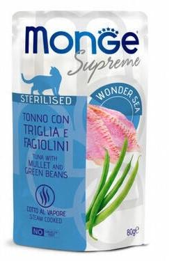 Hrana umeda pentru pisici Monge POUCH SUPREME STERILISED Tuna/Mullet/Green Beans 80gr.