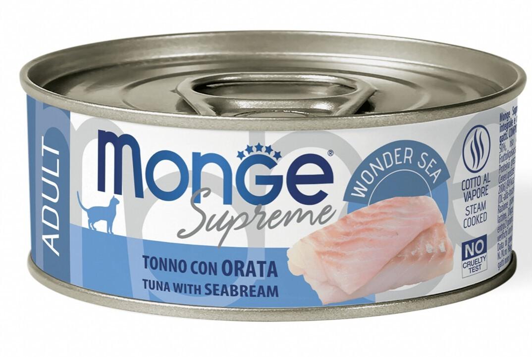 Hrana umeda pentru pisici Monge SUPREME ADULT Tuna/Seabream 80gr