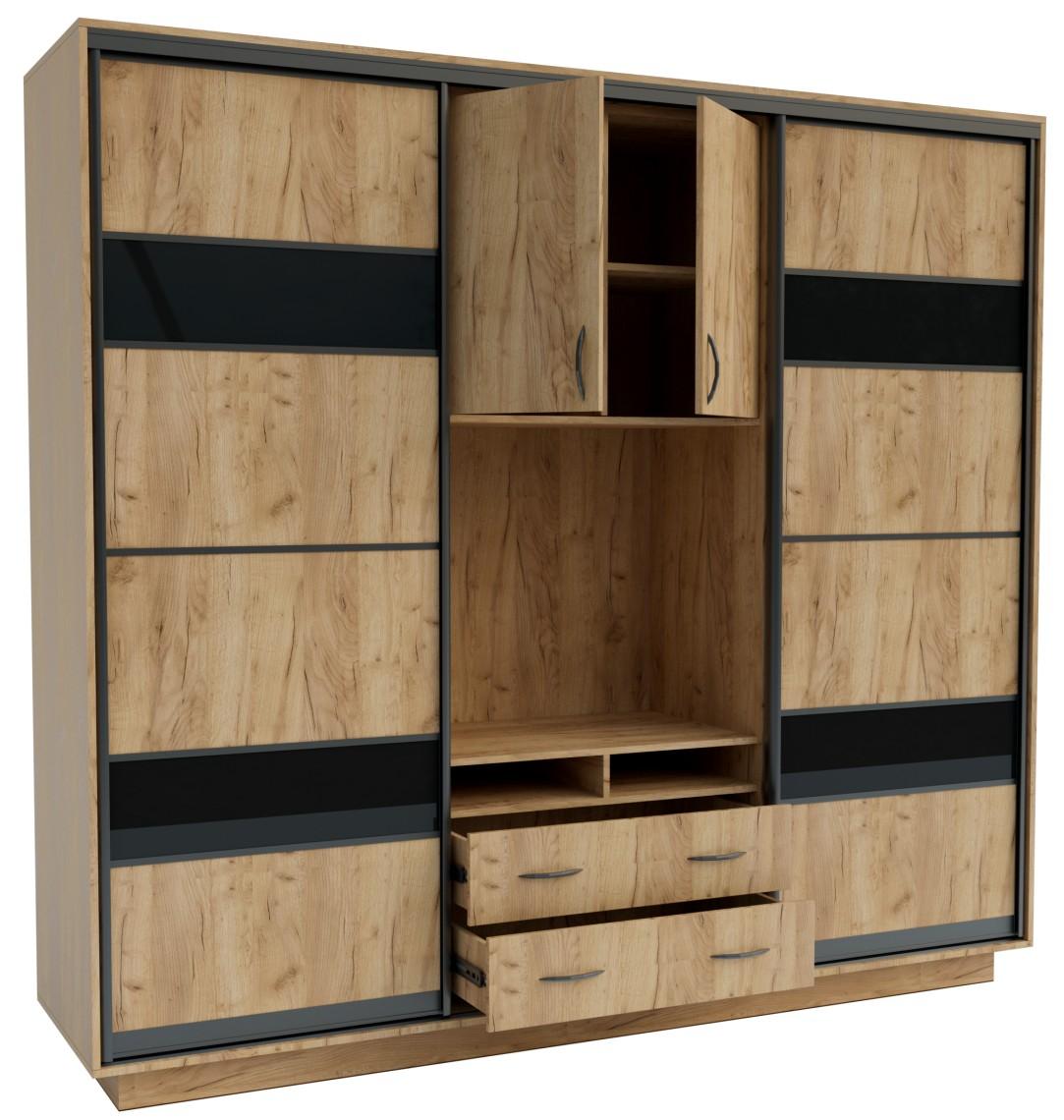 Стенка Confort-NV Универсал 240x60x220 (2 ДСП (ГС лакобель)) Дуб Крафт Золотой