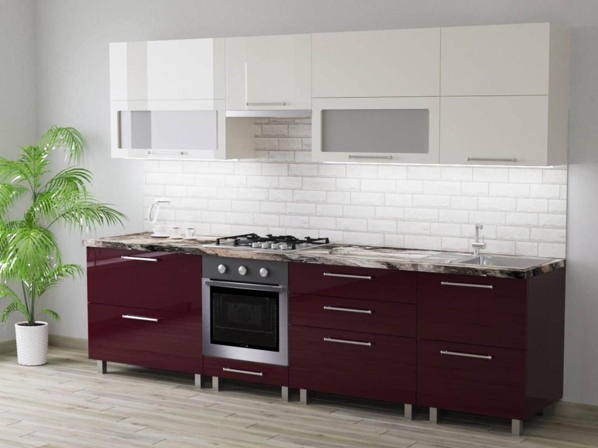 Set mobila bucatarie PS Blum 2.8 m (MDF lucioasa) Bianco / Bordo