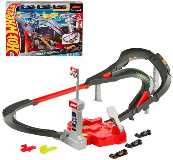 Hot Wheels Formula 1: Pistă de curse sprint cu 3 mașinuțe 1:64 (JDY15)