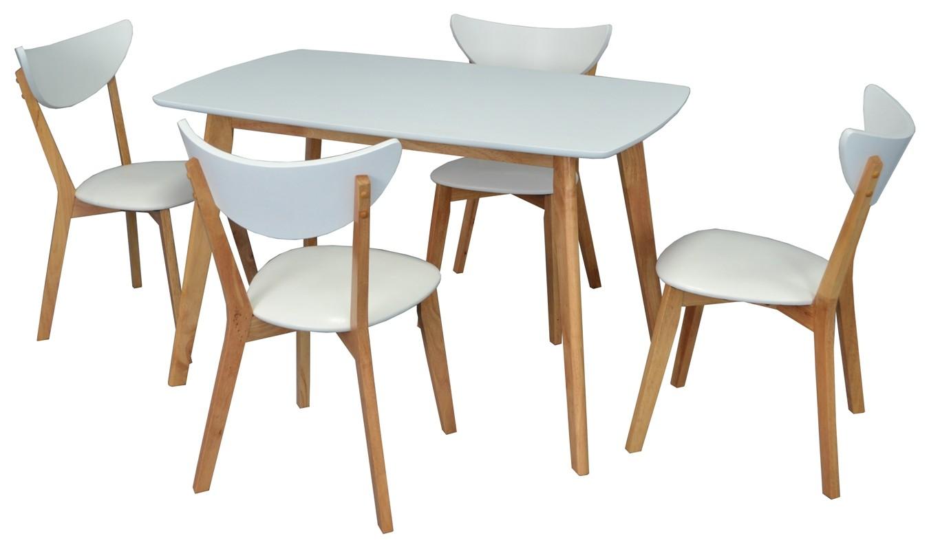 Набор стол и стулья Evelin Cooper White/Bella Beech + 4 scaune Cameroon White/Bella Beech
